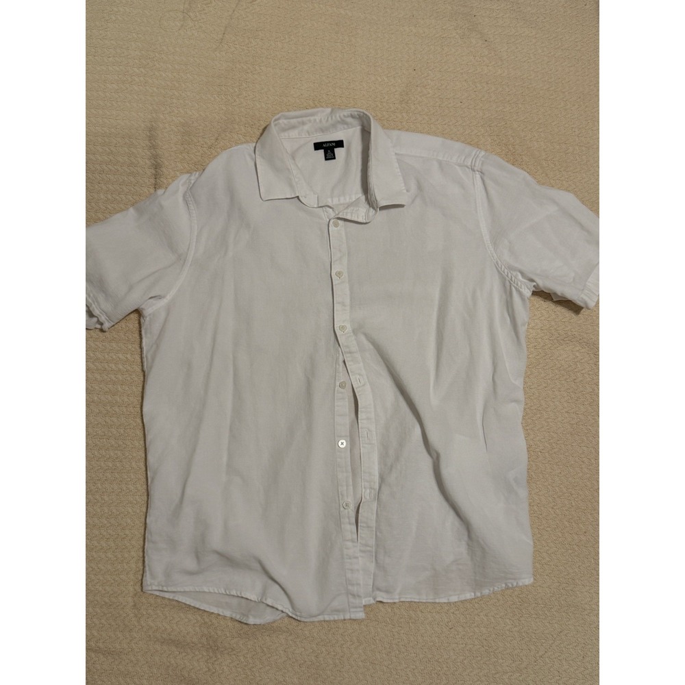 Alfani Men's XL White Solid Short Sleeve Collared Button-Up Shirt Button-Front